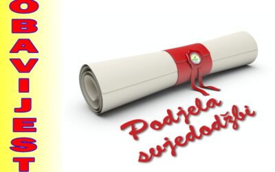 OBAVIJEST O PODJELI SVJEDODŽBI